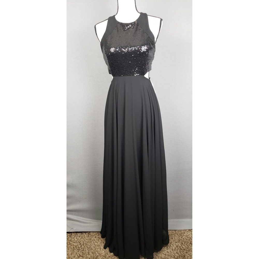 Lulus Size M Nothin But Love Black Sequin Cut Out Maxi Dress Special‎ Occasion